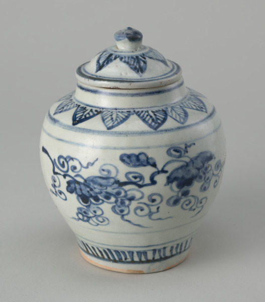 Covered Jar Decorated with Grape Vine