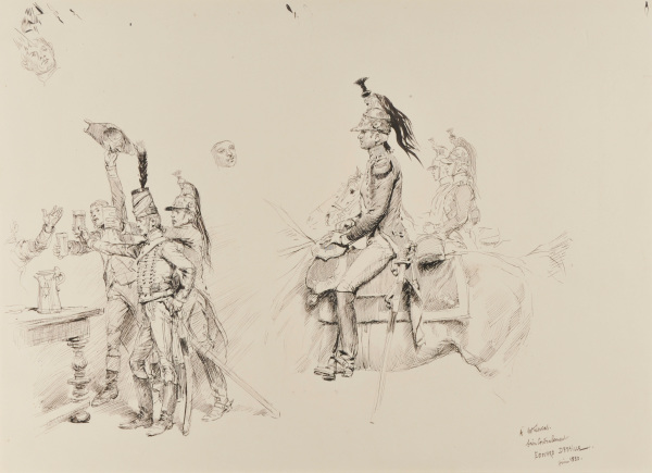 Military Sketches: Soldiers Drinking, and Soldiers on Horseback