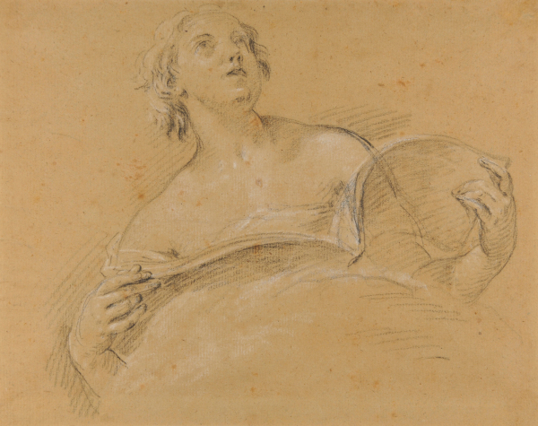 A Girl Looking Upward Holding a Music Book