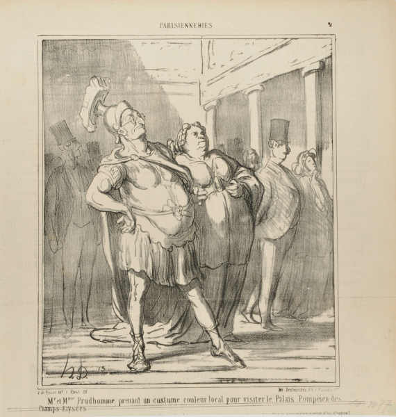 MONSIEUR AND MADAME PRUDHOMME CHOSE A COSTUME BEFITTING THE LOCAL COLOUR FOR THEIR VISIT OF THE PALAIS POMPEIEN ON THE CHAMPS-ELYSÉES