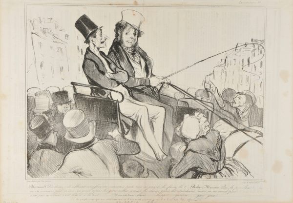 (BERTRAND): WHAT IF THEY DECIDE TO ROUGH US UP A BIT, THOSE DIE-HUNGERS?... - (ROBERT MACAIRE): WHAT, THE RIFF-RAFF?... YOU DON'T KNOW THEM, THE THINGS SHOUT, HOWL AFTER THE RICH LIKE DOGS AFTER BEGGARS, BUT THEY DON'T BITE... THEY'RE HARMLESS, JUST STUPID, THAT'S ALL... (HE CRIES OUT IN A LOUD VOICE)... HEEE... HOOO, GO TO IT, DOTARDS. (THE PEOPLE NOTICE WITH EMOTION THAT HE DOESN'T CRUSH ANYONE AND THAT HE SEEMS A RATHER GOOD BLOKE).