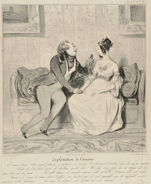 EXPLOITATION OF LOVE. OH! MY DARLING. I CANNOT SAY HOW MUCH I ADMIRE, HOW MUCH I CARESS THE CHARMING PORTRAIT WHICH YOU SENT ME! YOU EVEN HAD IT EMBELLISHED WITH PRECIOUS STONES. WHAT FOLLY!! YOU MUSTN'T DO THINGS LIKE THAT. IT GRIEVES ME... AND THIS WATCH CHAIN. HOW BEAUTIFUL IT IS! HOW RICHLY DECORATED!!... I'D LIKE TO OFFER YOU A NICE PRESENT IN RETURN, SOMETHING TO REMIND YOU OF OUR LOVE AND HAPPINESS... I'D LIKE TO GIVE YOU A LOCK OF MY HAIR