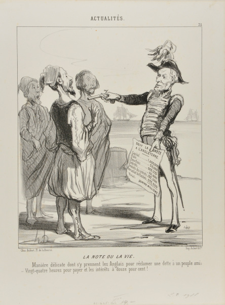 MONEY OR LIFE! A DELICATE WAY USED BY THE ENGLISH TO EXTORT FUNDS FROM A FRIENDLY NATION. TWENTY FOUR HOURS TO PAY AT AN INTEREST OF TWELVE PERCENT.