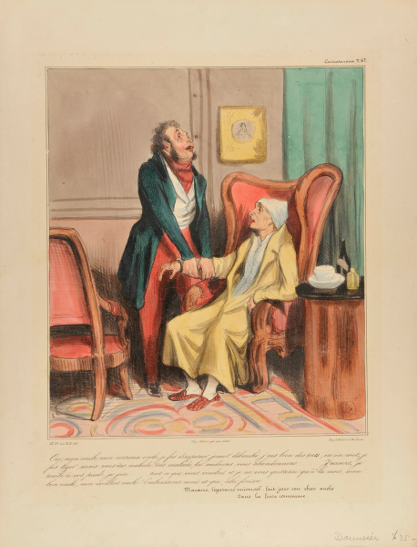 YES MY UNCLE, MY VIRTUOUS UNCLE, I WAS A SPENDTHRIFT, GAMBLER, SEDUCER, I HAD MANY FAULTS, IN A WORD I WAS FRIVOLOUS... BUT YOU'RE ILL, VERY ILL, THE DOCTORS HAVE ABANDONED YOU... I'VE COME TO AID YOU, TO FALL AT YOUR FEET, I'LL SWEAR... ANYTHING YOU LIKE... I'LL ONLY LEAVE YOU AT DEATH, MY KIND UNCLE, MY SO EXCELLENT UNCLE! LET'S EMBRACE AND PUT AN END TO IT. (MACAIRE, SOLE INHERITOR, HAS HIS DEAR UNCLE THROWN INTO A COMMON PIT).