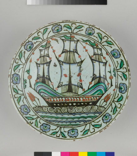 Dish Decorated with a European Sailing Ship