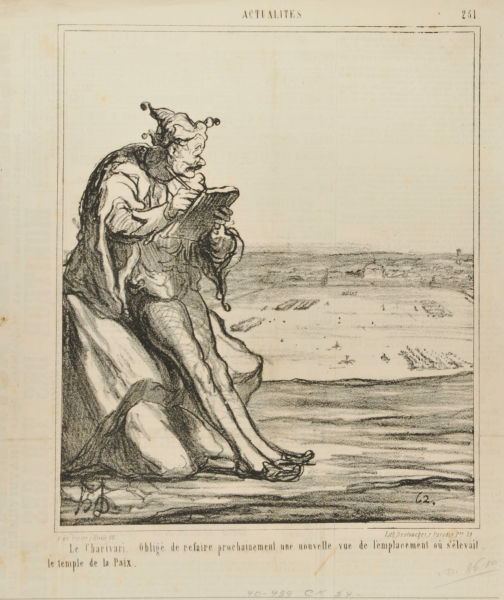 THE CHARIVARI. FORCED TO DRAW A NEW MAP OF AN AREA NOW USED FOR MANOEUVRES, WHICH USED TO BE THE LOCATION OF THE "TEMPLE OF PEACE".