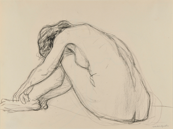 CROUCHING NUDE (SEATED NUDE WOMAN, TURNED TO THE LEFT, HER KNEES UPRAISED AND HEAD BENT DOWN)