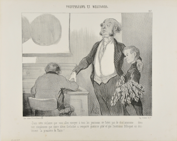PLEASE NO EXAGGERATIONS IN THIS ARTICLE WHICH GOES TO ALL THE NEWSPAPERS. WRITE ONLY THAT OUR PUPIL GRELUCHOT HAS RECEIVED FOURTEEN PRIZES AND THAT THERE IS NO DOUBT THAT THE INSTITUTE BILBOQUET IS THE FINEST IN ALL OF PARIS!