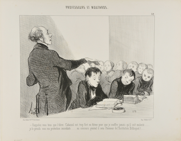 YOU REMEMBER NOW THAT YOUNG CABASSOL IS FAR TOO GOOD IN TRANSLATION THAT I WOULD ALLOW ANYONE IN THIS CLASS TO MOLEST HIM... HE IS UNDER MY IMMEDIATE PROTECTION! AT THE FINAL EXAMS IT IS HE WHO WILL HOLD UP THE HONOUR OF BILBOQUET HIGH SCHOOL.