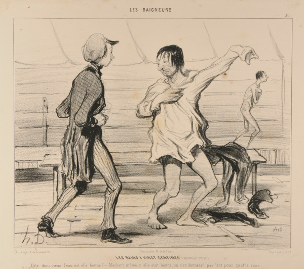 THE PUBLIC BATH FOR 20 CENTIMES. NEW STYLE. - I SAY, OLD MAN.... IS THE WATER ANY GOOD? - POOR IDIOT! IF IT WERE ANY GOOD, THEY WOULDN'T GIVE US THAT MUCH FOR JUST 4 SOUS.