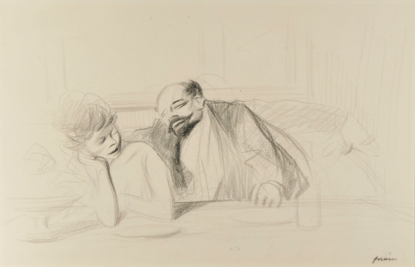 COUPLE SEATED AT A CAFÉ TABLE