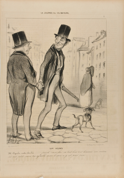 SEVEN O'CLOCK. MONSIEUR COQUELET ON THE WAY HOME... ONE WORD, MY DEAR, HONESTLY, A NEIGHBOR, 45 YEARS, A NICE LITTLE WIDOW, BUT A HEART OF STONE.