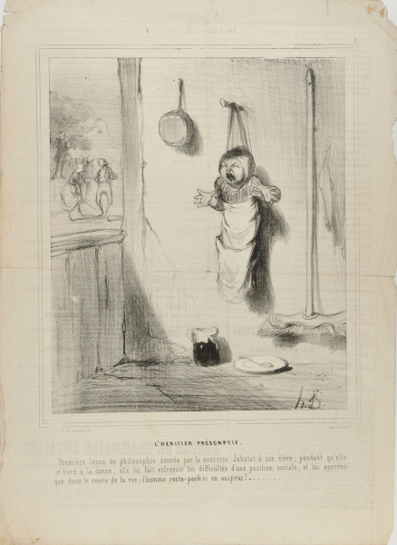 A PRESUMPTUOUS HEIR. FIRST PHILOSOPHY LESSON GIVEN BY THE NURSE JABUTOT TO HER STUDENT; WHILE SHE DEVOTES HERSELF TO DANCING, SHE GIVES HIM A GLIMPSE OF THE DIFFICULTIES OF A SOCIAL POSITION, AND TEACHES HIM THAT DURING THE COURSE OF LIFE, MAN REMAINS OCCASIONALLY IN SUSPENSE!