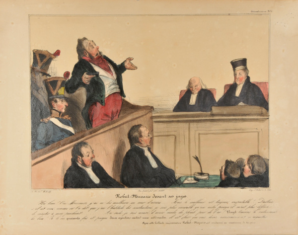 ROBERT MACAIRE BEFORE HIS JUDGES. VERY WELL! YES, GENTLEMEN, I WAS RATHER UNFORTUNATE AT THE ASSIZE COURT... BUT MISFORTUNE IS ALWAYS RESPECTABLE!... MOREOVER, IT’S TRUE WHAT HAS BEEN SAID, I'VE A HABIT OF SUBTRACTING MONEY, IT'S EASIER TO EXCUSE ME THAN SOMEONE ELSE BECAUSE IT'S HARDER FOR ME TO RESIST MY WEAKNESS... AS FOR THE REST, I AM ACCUSED OF SELLING LEAD FOR GOLD? TWENTY WITNESSES SWEAR TO IT. VERY WELL! I DENY IT FORTY TIMES AND SINCE T