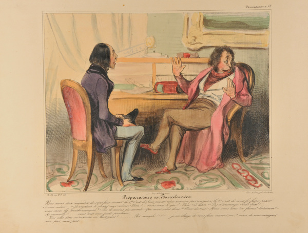 PREPARING FOR THE BACCALAUREATE. - THERE ARE TWO WAYS IN WHICH YOU MIGHT PASS YOUR EXAMS: THE FIRST WAY IS TO LET SOMEONE ELSE TAKE YOUR PLACE; THE SECOND IS TO TAKE THEM YOURSELF. - I WOULD LIKE TO TAKE THEM MYSELF. - VERY GOOD!... DO YOU KNOW GREEK? - NO. - LATIN? - NONE THE MORE. - EXCELLENT!... DO YOU KNOW YOUR MATH? - NOT AT ALL. - WHAT DO YOU KNOW THEN? - NOTHING. - BUT YOU'VE 200 FRANCS? - OF COURSE! - SPLENDID... YOU'LL BE PASSED NEXT T