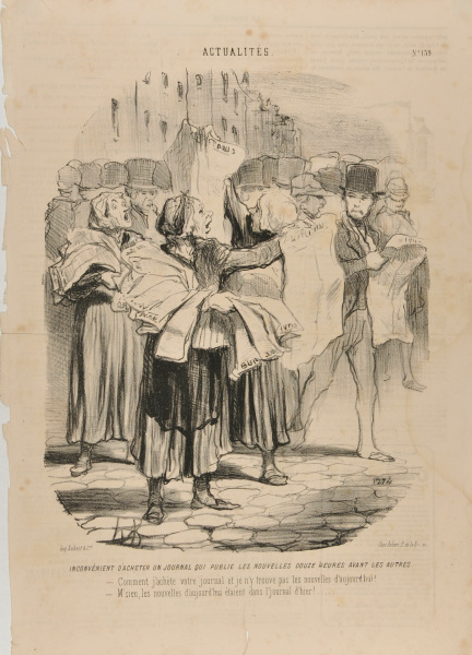 THE DISADVANTAGE OF BUYING A NEWSPAPER THAT IS PUBLISHING THE NEWS TWELVE HOURS BEFORE THE OTHERS. - HOW COME I BUY YOUR PAPER AND CANNOT FIND THE NEWS OF TODAY? - SIR, TODAY'S NEWS WAS IN YESTERDAY'S PAPER.