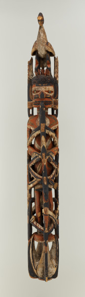 Post in the Form of a Male Figure with a Fish and Bird