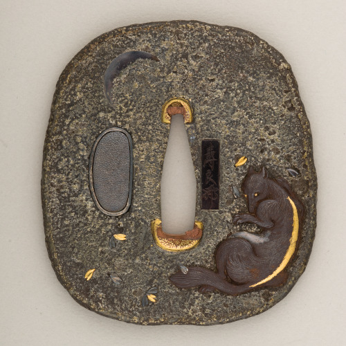 Guard (tsuba) with Inari Fox, Crescent Moon and Rice Husks