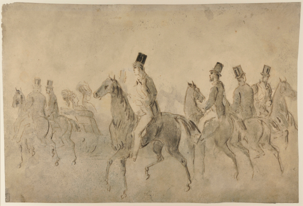 CAVALIERS AND CARRIAGES IN THE BOIS DE BOULOGNE