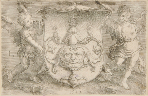 Shield with a Mascaron, Held by Two Angels