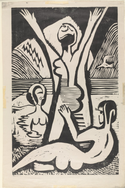 THREE BATHERS BY A LAKE