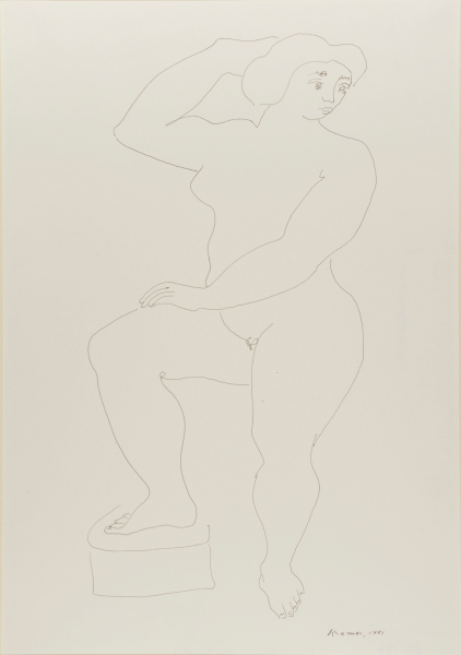 NUDE STANDING WITH UPRAISED RIGHT ARM