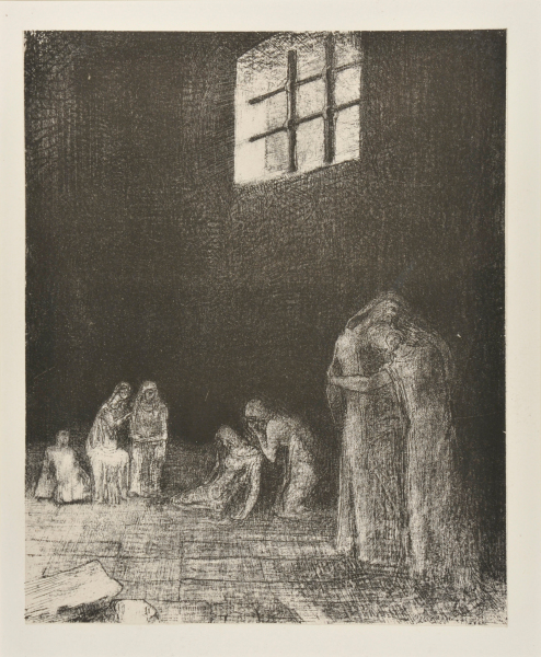 IN THE SHADOWS ARE PEOPLE, WEEPING AND PRAYING, SURROUNDED BY OTHERS WHO ARE EXHORTING THEM (DANS L'OMBRE DES GENS PLEURENT ET PRIENT ENTOURÉS D'AUTRES QUI LES EXHORTENT)
