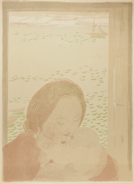 Mother Holding Baby with Seascape Background