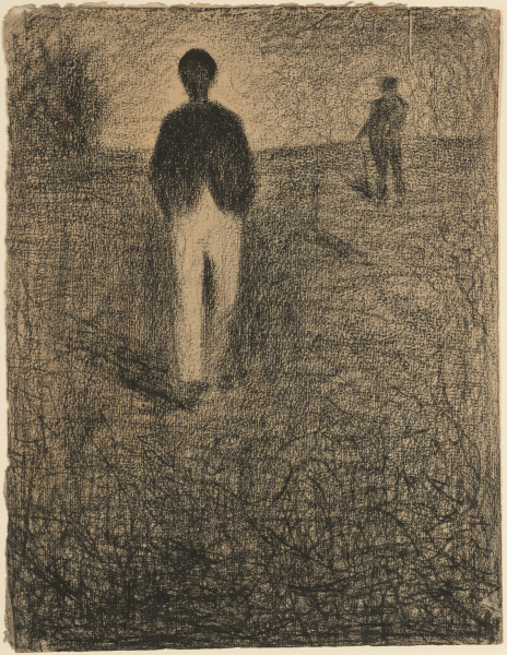 TWO MEN WALKING IN A FIELD