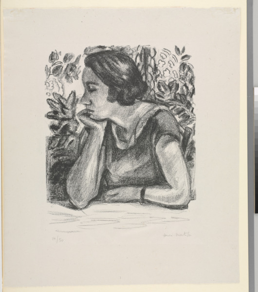 PROFILE OF WOMAN LEANING ON RIGHT ELBOW, LOUIS XIV SCREEN