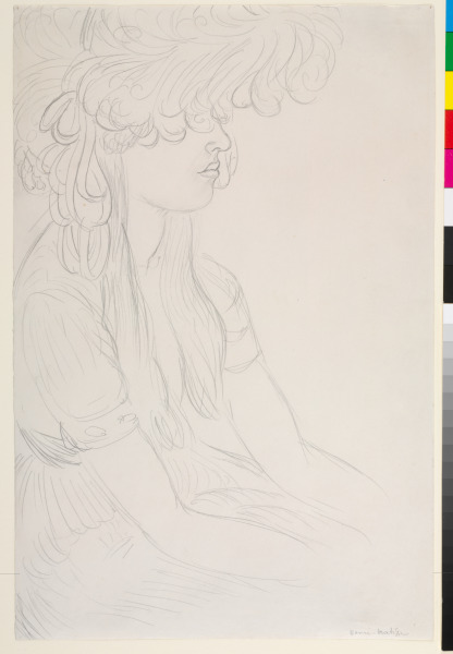 YOUNG GIRL WITH PLUMED HAT IN PROFILE