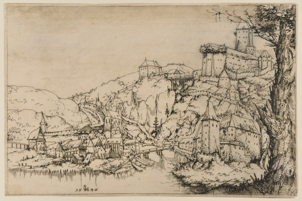 MOUNTAINOUS LANDSCAPE WITH A VIEW OF ILGSTADT NEAR PASSAU ON THE BANKS OF THE RIVER DANUBE