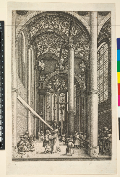 CHURCH INTERIOR WITH THE PARABLE OF THE MOTE AND THE BEAM