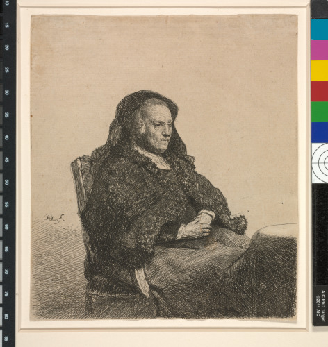 THE ARTIST'S MOTHER SEATED AT A TABLE, LOOKING RIGHT: THREE QUARTER LENGTH