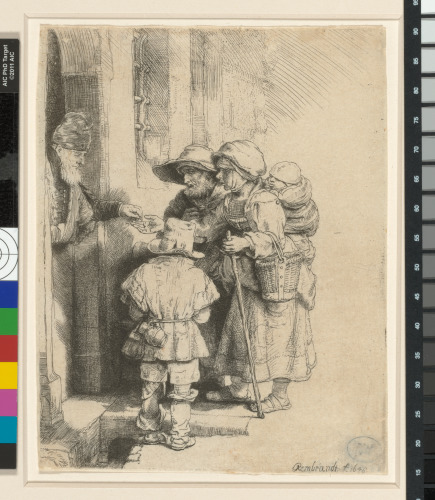 BEGGARS RECEIVING ALMS AT THE DOOR OF A HOUSE