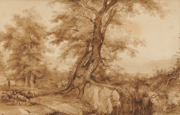 COUNTRY ROAD WITH A HERD OF SHEEP