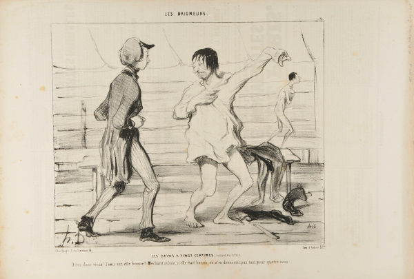 THE PUBLIC BATH FOR 20 CENTIMES. NEW STYLE. - I SAY, OLD MAN.... IS THE WATER ANY GOOD? - POOR IDIOT! IF IT WERE ANY GOOD, THEY WOULDN'T GIVE US THAT MUCH FOR JUST 4 SOUS.