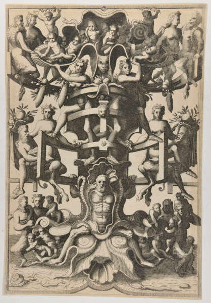 Man Sitting on an Auricular Mask, Supporting a Strapwork Frame on his Shoulders