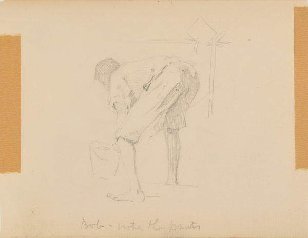 Sketch from a Camping Trip on the Lower Susquehanna in 1887 (study of a young man, stooping over a pail). Inscribed: ‘Bob – note the pants’