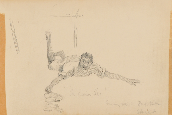 Sketch from a Camping Trip on the Lower Susquehanna in 1887 (young man lying prone). Inscribed: ‘I’m comin Sir’ Sunday eve a Supper Split’