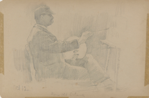 SKETCH FROM A CAMPING TRIP ON THE LOWER SUSQUEHANNA IN 1887 (STUDY OF A MAN PAINTING AT AN EASEL). INSCRIBED: 'OCT 12/DERA SCLONICK.'