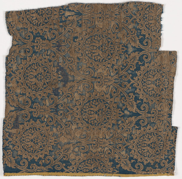 Fragment of Medieval Silk with Confronting Rabbits