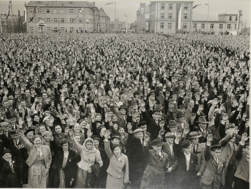 SUDETEN GERMANS CHEER HENLEIN. PUBLISHED IN 'NORTH OF THE DANUBE,' 1939
