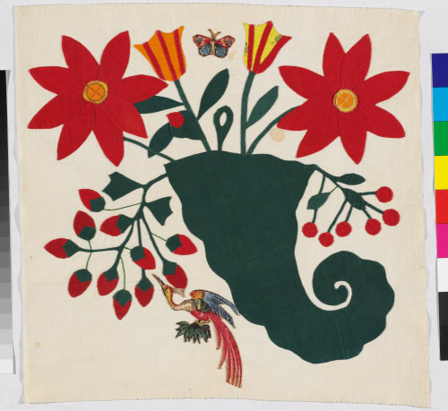 CORNUCOPIA WITH CHINTZ APPLIQUÉ BIRDS AND BUTTERFLIES