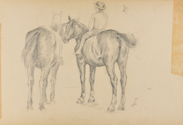 SKETCH FROM A CAMPING TRIP ON THE LOWER SUSQUEHANNA IN 1887? (2 STUDIES OF A HORSE WITH A BOY MOUNTED BAREBACK). INSCRIBED: 'AUG 29.'