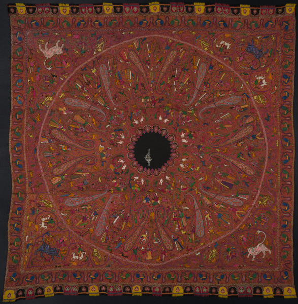Embroidered Rumal (Square Amlikar Shawl) with Figures