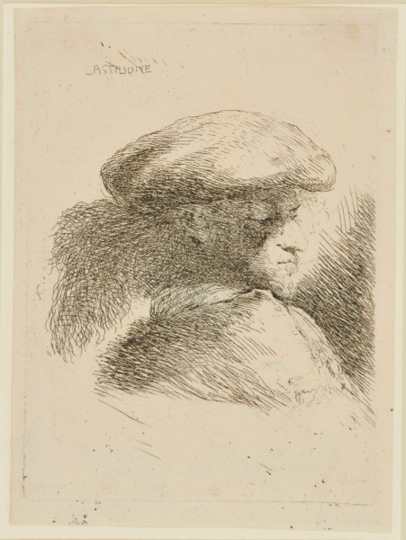 MAN, WEARING FEATHER-TRIMMED CAP, TURNED TO RIGHT