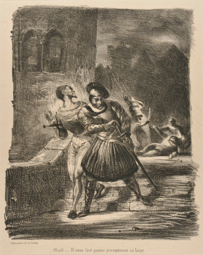 MEPHISTOPHELES AND FAUST FLEEING AFTER THE DUEL