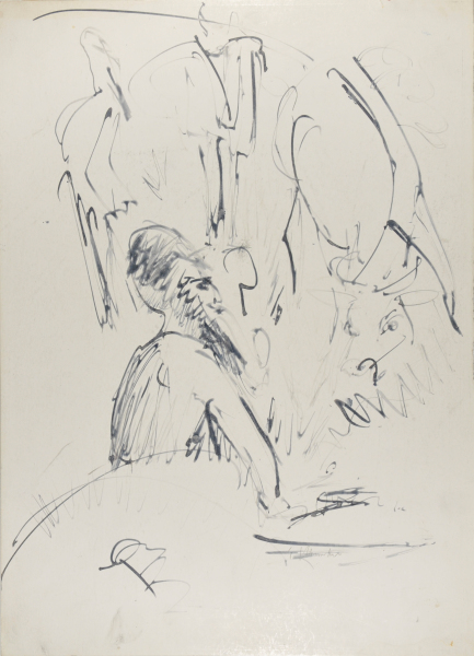 Cattle and Man (recto); Seated Woman (verso)