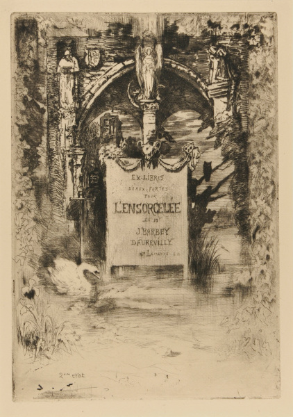 BOOKPLATE FOR THE BOOK "JULES BARBEY D'AUREVILLY, L'ENSORCELÉE (PARIS: A. LEMERRE, 1877)"